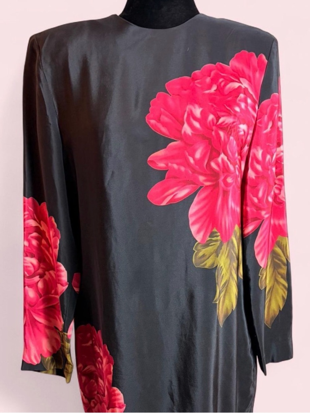 Vintage Black Floral Silk Dress